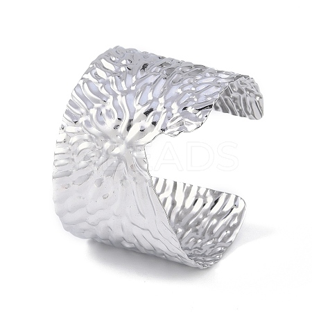 Non-Tarnish 304 Stainless Steel Textured Wide Open Cuff Bangles for Women BJEW-S155-05P-1