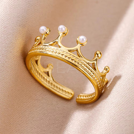 Retro Royal Style 304 Stainless Steel Imitation Pearl Cuff Rings FS-WG343E9-04-1
