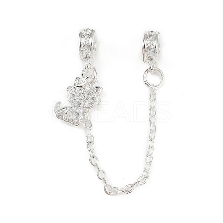 Brass Pave Clear Cubic Zirconia European Safety Chains with Charms KK-L236-16E-S-1