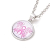 Glass Flat Round Pendant Necklace with Brass Chain LS-NJEW-A003-01F-2