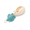 4Pcs 4 Styles Natural Cowrie Shell & Dyed Synthetic Turquoise Turtle Copper Wire Wrapped Pendants PALLOY-JF04035-01-5