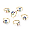 Enamel Evil Eye Open Cuff Ring RJEW-A007-06LG-1