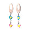 Oval with Flower Enamel Long Dangle Stud Earrings EJEW-N049-05B-2