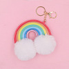 PU Leather Rainbow & Imitation Rabbit Fur Keychain PW-WG10163-02-1