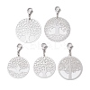 201 Stainless Steel Flat Round with Tree of Life Pendant Decorations HJEW-JM02521-2