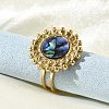Flat Round 304 Stainless Steel Paua Shell Finger Rings for Women RJEW-G346-08G-01-3
