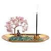 Natural Rose Quartz with Green Aventurine Chips with Brass Incense Burner Holder DJEW-G027-19RG-03-1