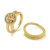 Flat Round with Tree of Life Brass Micro Pave Clear Cubic Zirconia Double Rings RJEW-Z050-23G-1