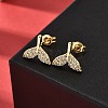 Fishtail Brass Micro Pave Clear Cubic Zirconia Stud Earrings EJEW-A135-15G-3
