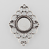 Antique Silver Tibetan Style Alloy Filigree Rhombus Cabochon Connector Settings X-TIBE-M022-08AS-1