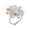 Flower 304 Stainless Steel Open Cuff Ring for Women RJEW-M049-04P-2