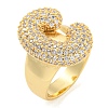 Brass Micro Pave Clear Cubic Zirconia Letter Open Cuff Ring for Women RJEW-M173-01G-C-1