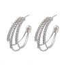 Triple C-Shaped Brass Micro Pave Clear Cubic Zirconia Stud Earrings EJEW-R025-29P-4