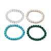 4Pcs Constellation 8mm Round Synthetic Turquoise & Quartz Crystal & Malachite & Magnesite Beaded Stretch Bracelets for Women BJEW-JB10634-4