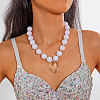 Glass Heart Pendant Round Plastic Beaded Necklaces for Women FS-WG4AA6D-04-1
