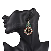 Christmas Wreath Glass Seed Beaded Dangle Earrings EJEW-TA00685-3