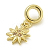 Rack Plating Brass Pave Clear Cubic Zirconia Sun European Dangle Charms KK-Z067-39G-2