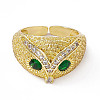 Cubic Zirconia Owl Open Cuff Rings RJEW-P079-01G-03-2
