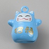 Lucky Cat Shapes Baking Paint Brass Pendants KK-WH0081-69C-1