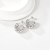 304 Stainless Steel Rhinestone C-Shaped Stud Earrings FS-WGCE1EF-03-1