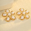 Flower 304 Stainless Steel Plastic Imitation Pearl Stud Earrings for Women EJEW-G444-04G-1