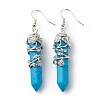 Synthetic Turquoise Bullet with Flower Dangle Earrings EJEW-G300-02P-08-2