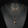 Cat Shape Zinc Alloy Enamel Pendant Necklaces & Dangle Earrings Sets FS-WG2319B-01-4