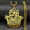 201 Stainless Steel Hollow Cut Hamsa Hand Pendant Necklaces NJEW-H065-07G-1
