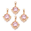 Brass Micro Pave Pink Cubic Zirconia Pendants KK-L208-02G-1