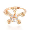 Flower Brass Micro Pave Clear Cubic Zirconia Adjustable Ring Settings KK-T076-73G-2