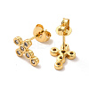 Rack Plating Brass Micro Pave Clear Cubic Zirconia Cross Stud Earrings EJEW-F301-28-3