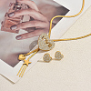 Alloy Rhinestone Heart LOVE Pendant Lariat Necklace & Stud Earrings for Women RE6970-1