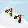 Cubic Zirconia Cherry Stud Earrings with Enamel X-EJEW-P199-14G-1