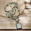 Rectangle & Flat Round Bohemian Style Natural Amazonite with Glass Pendant Necklaces FS-WGEA5B3-03-2