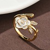 Flower Brass Micro Pave Cubic Zirconia Cuff Rings RJEW-A069-02B-01G-1