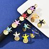 Brass Enamel Adjustable Cuff Rings for Women RJEW-G357-01E-1