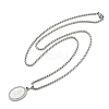 201 Stainless Steel Micro Pave Clear Cubic Zirconia Oval Pendant Box Chain Necklaces for Men NJEW-S387-02P-4