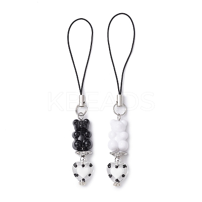 2Pcs 2 Colors Opaque Bear Acrylic Mobile Straps HJEW-JM01289-1