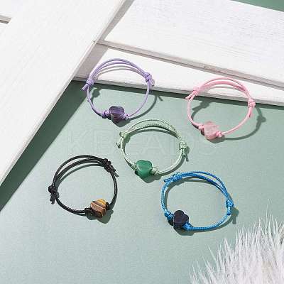 Natural Stone Heart Braided Cord Bracelet BJEW-JB07685-1