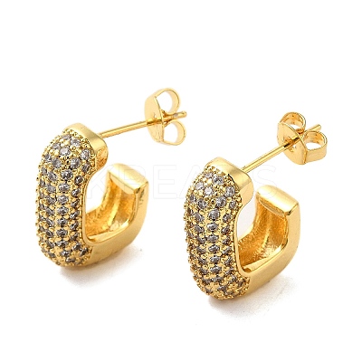 Brass Micro Pave Clear Cubic Zirconia Stud Earrings for Women EJEW-A040-05G-1