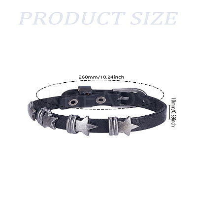 1Pc Retro Punk Hip-Hop Pentagram Leather Bracelet BJEW-LP0002-55-1