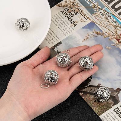 Brass Rhinestone Hollow Round with Heart Cage Pendants KK-E662-13P-NR-1
