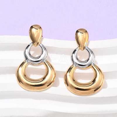 304 Stainless Steel Two Tone Gourd Dangle Stud Earrings EJEW-C142-15PG-1