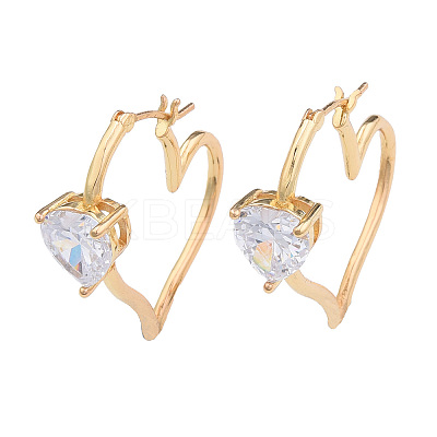Cubic Zirconia Heart Hoop Earrings EJEW-N011-76-1