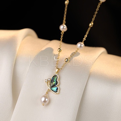 Brass Cubic Zirconia & Abalone Shell & Imitation Pearl Jewelry Set FS-WG1B634-01-1