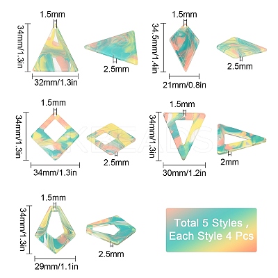 20Pcs 5 Style Acrylic Pendants MACR-SC0001-07-1