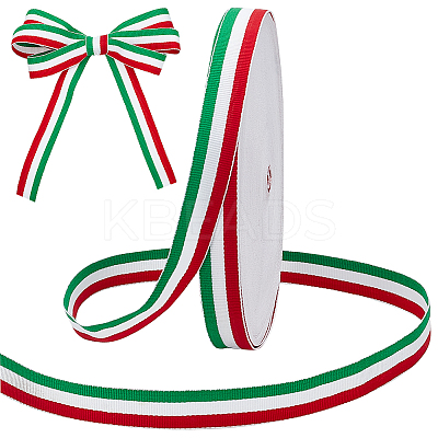 50 Yards Tricolor Polyester Striped Grosgrain Ribbon OCOR-WH0078-199B-1