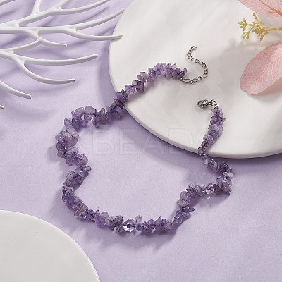 Natural Amethyst Chips Beaded Necklaces NJEW-JN04275-02-1