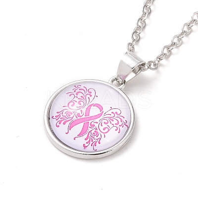Glass Flat Round Pendant Necklace with Brass Chain LS-NJEW-A003-01F-1