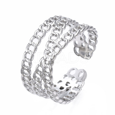 Non-Tarnish 304 Stainless Steel Criss Cross Open Cuff Ring RJEW-T023-43P-1